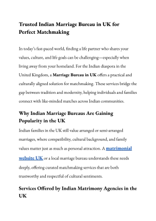 Trusted Indian Marriage Bureau in UK for Perfect Matchmaking