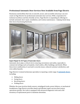 Professional Automatic Door Services Now Available from Page Electric