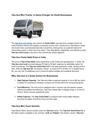 Tata Ace Mini Trucks: A Game-Changer for Small Businesses