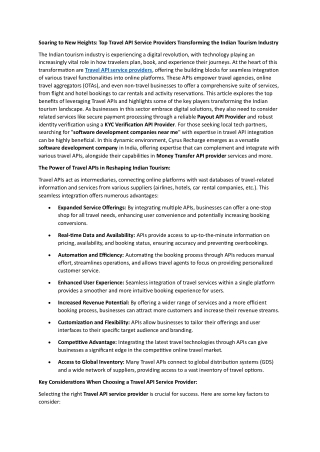 Soaring to New Heights: Top Travel API Service Providers Transforming the Indian