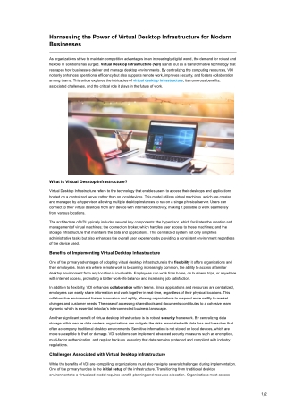 Harnessing the Power of Virtual Desktop Infrastructure for Modern Businesses