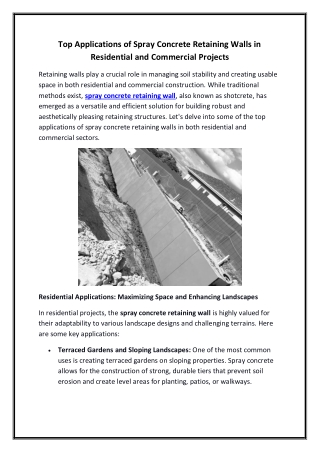 Top Applications of Spray Concrete Retaining Walls in Residential and Commercial Projects