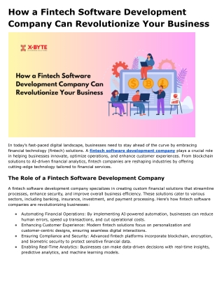 How a Fintech Software Development Company Can Revolutionize Your Business
