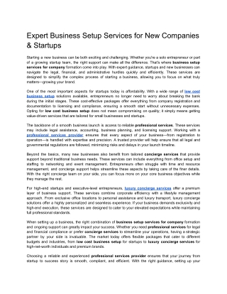 Expert Business Setup Services for New Companies & Startups
