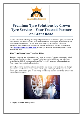 Trusted New Tyre Dealer in Grant Road – Crown Tyre Service