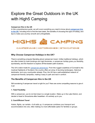 Great Outdoors in the UK with High5 Camping