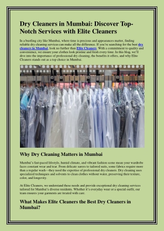 Dry Cleaners in Mumbai