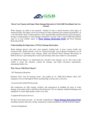 Revive Your Property with Expert Water Damage Restoration in Perth  GSB Flood Master Has You Covered