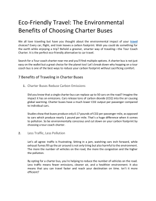 Eco-Friendly Travel The Environmental Benefits of Choosing Charter Buses