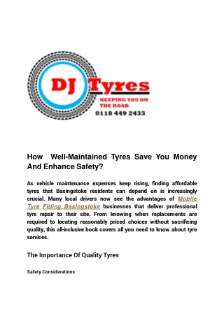 How Well-Maintained Tyres Save You Money And Enhance Safety?