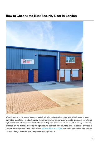 How to Choose the Best Security Door in London