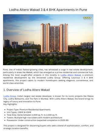 Lodha Altero Wakad – Luxurious 3 & 4 BHK Apartments in Pune