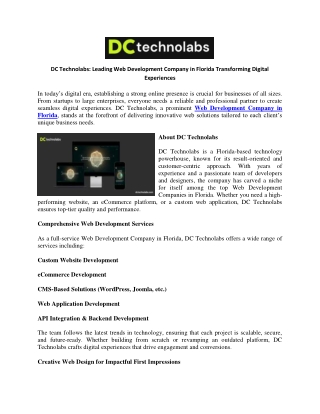 DC Technolabs Leading Web Development Company in Florida Transforming Digital Experiences