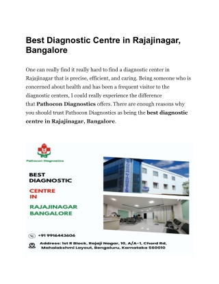 Best Diagnostic Centre in Rajajinagar