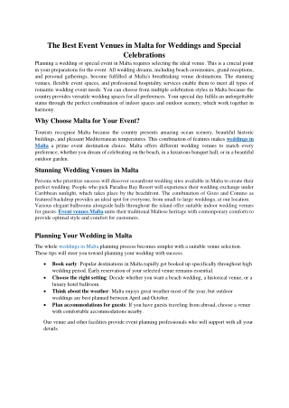 The Best Event Venues in Malta for Weddings and Special Celebrations