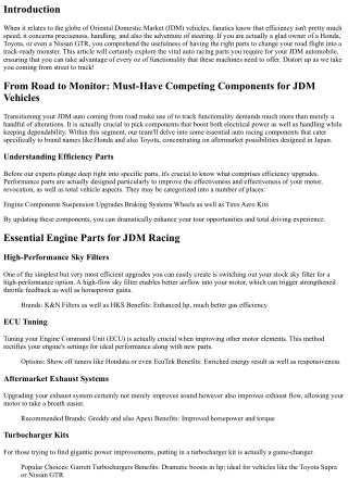 Coming From Road to Monitor: Must-Have Competing Components for JDM Vehicles