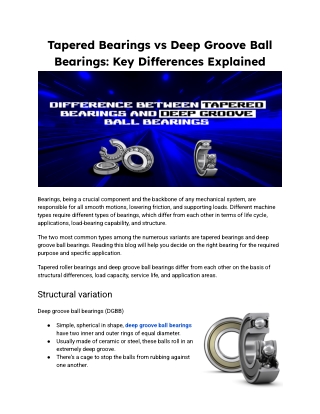 Tapered Bearings vs Deep Groove Ball Bearings: Key Differences Explained