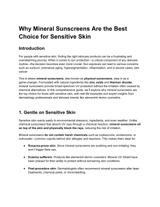 Why Mineral Sunscreens Are the Best Choice for Sensitive Skin