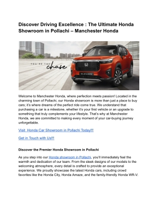 Discover Driving Excellence_ The Ultimate Honda Showroom in Pollachi - Manchester Honda