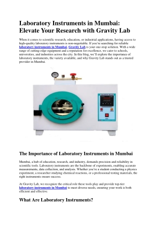 Laboratory Instruments in Mumbai
