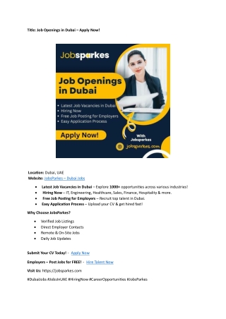 jobsparkes -Jobs opening in Dubai!