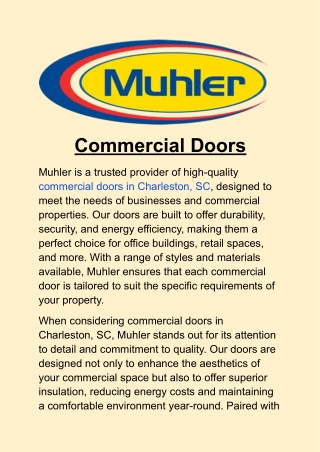 Commercial Doors in Charleston, SC: Trusted, Premium Products by Muhler
