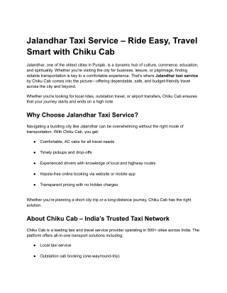 Jalandhar Taxi Service – Ride Easy, Travel Smart with Chiku Cab