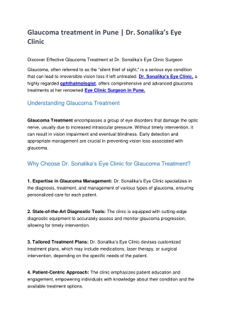 Glaucoma treatment in pune | Dr. Sonalika’s Eye Clinic