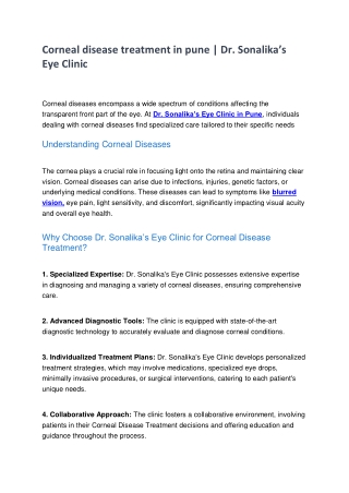 Corneal disease treatment in pune | Dr. Sonalika’s Eye Clinic