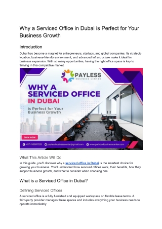 Why a Serviced Office in Dubai is Perfect for Your Business Growth