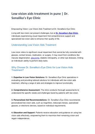 Low vision aids treatment in pune | Dr. Sonalika’s Eye Clinic