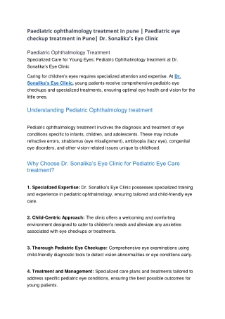 Paediatric ophthalmology treatment in pune | Paediatric eye checkup treatment in