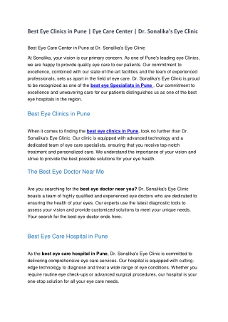 Best Eye Clinics in Pune | Eye Care Center | Dr. Sonalika's Eye Clinic