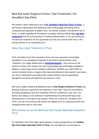 Best Eye Laser Surgery in Pune | Eye Treatment | Dr. Sonalika's Eye Clinic