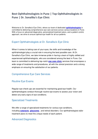 Best Ophthalmologists in Pune | Top Ophthalmologists in Pune | Dr. Sonalika's Ey