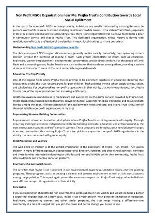 Non Profit NGOs Organizations near Me: Prajha Trust's Contribution towards Local