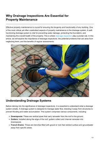 Why Drainage Inspections Are Essential for Property Maintenance