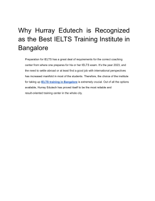 Why Hurray Edutech is Recognized as the Best IELTS Training Institute in Bangalore