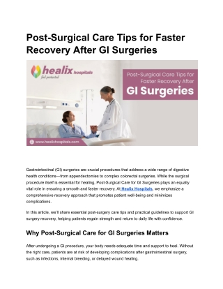 Post-Surgical Care Tips for Faster Recovery After GI Surgeries