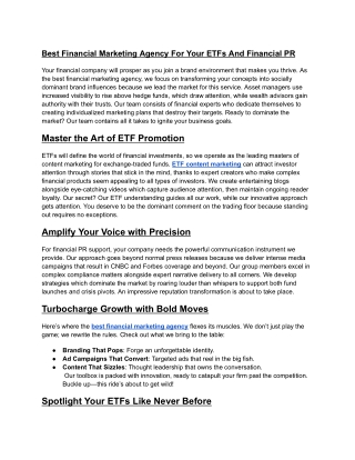 Best Financial Marketing Agency For Your ETFs And Financial PR