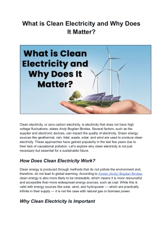 Bogdan Andrei Bindea Explains Clean Electricity’s Impact