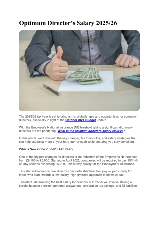 What is Optimum Director’s Salary 2025/26