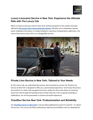 Luxury Limousine Service in New York_ Experience the Ultimate Ride with The Luxury Cab