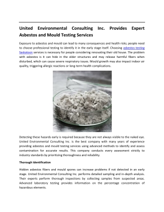 United Environmental Consulting Inc. Provides Expert Asbestos and Mould Testing Services