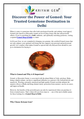 Top Gomed Shop in Delhi for Natural Hessonite – Visit Kriyamgem
