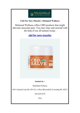 Cbd For Sore Muscles | Melamed Wellness