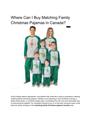 Where Can I Buy Matching Family Christmas Pajamas in Canada?