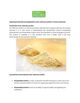 De-oiled Soy Lecithin: A Key Ingredient for Health and Industry