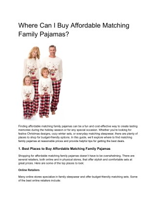Where Can I Buy Affordable Matching Family Pajamas?