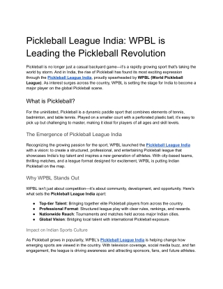Pickleball League India- WPBL is Leading the Pickleball Revolution